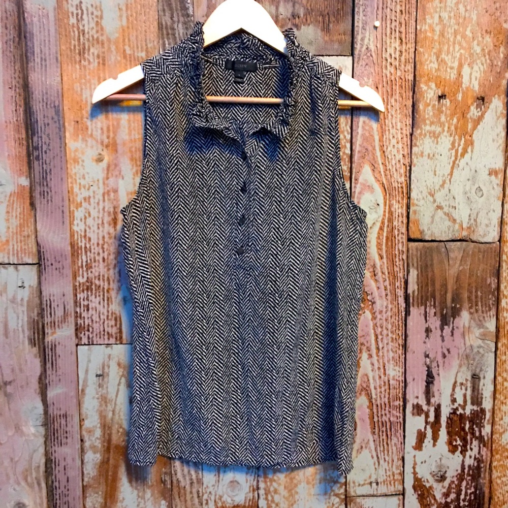 J Crew 100% Silk Tank Herringbone Print